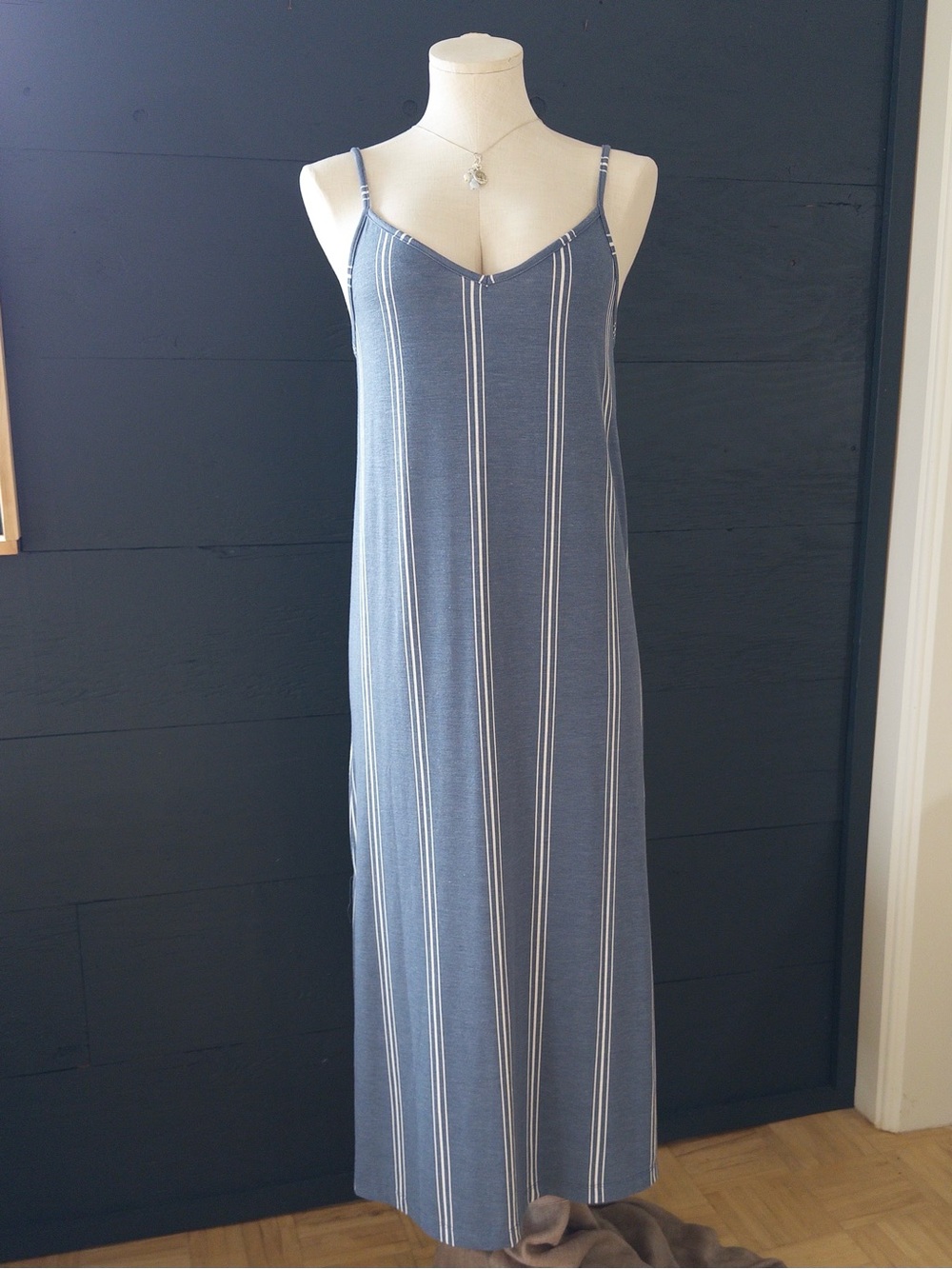 Roxy Promised Land Blue Gray Striped Slip Midi Dress Size M - Picture 5 of 14